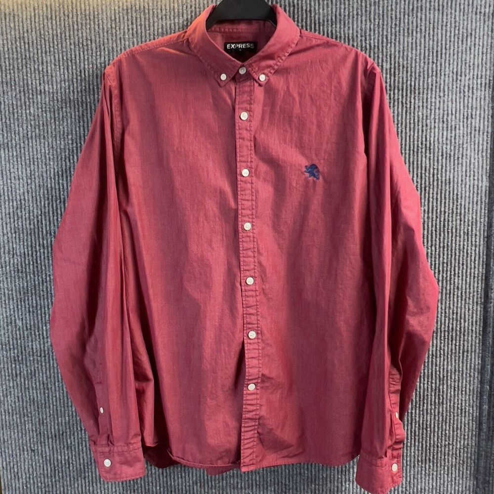 VTG Express Shirt Mens Large Burgundy Long Sleeve Button Down‎  16-16.5” Neck
